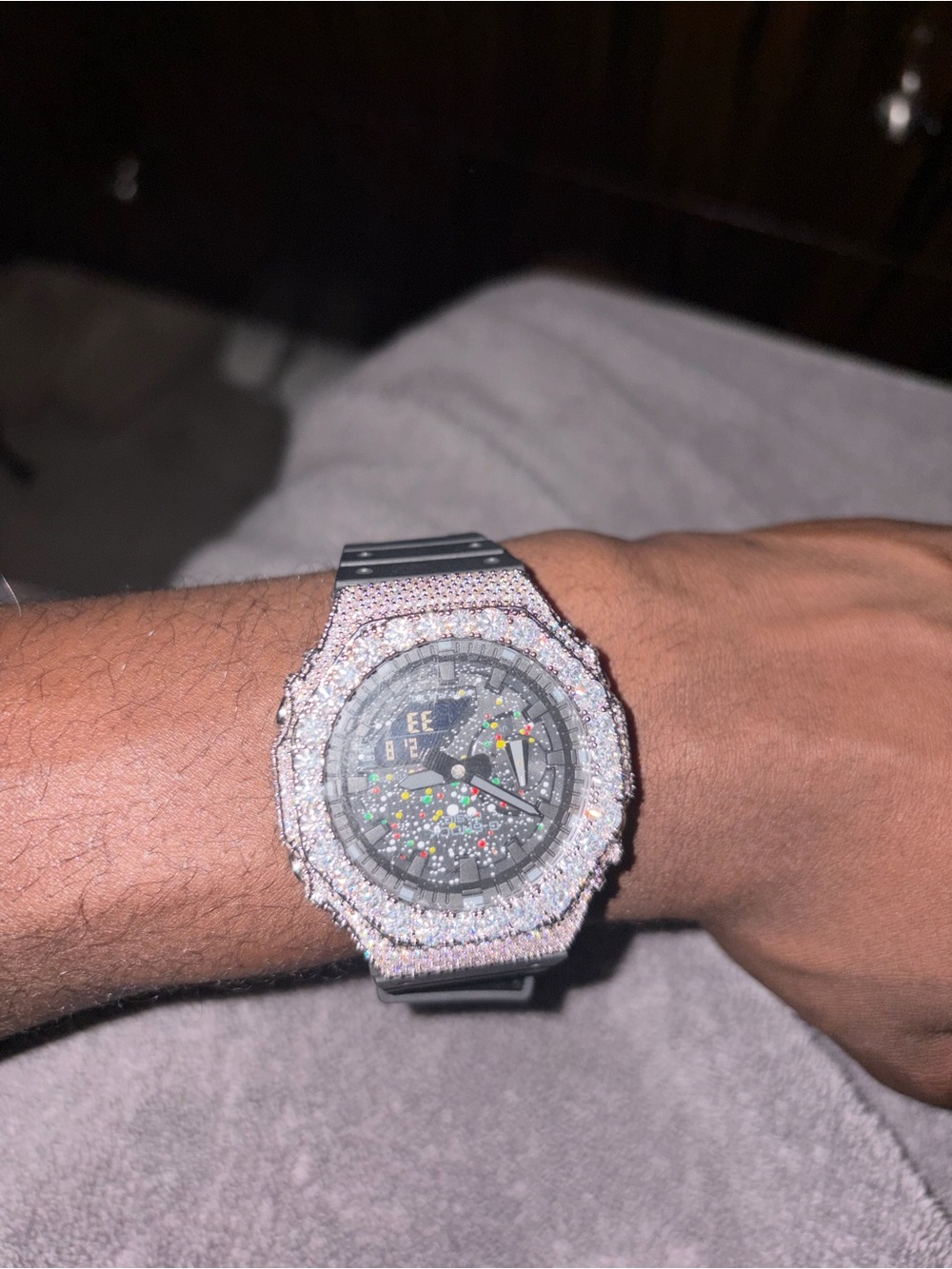 Iced Out Casio G-Shock Dial Men's Watch with Crystal-Studded Bezel